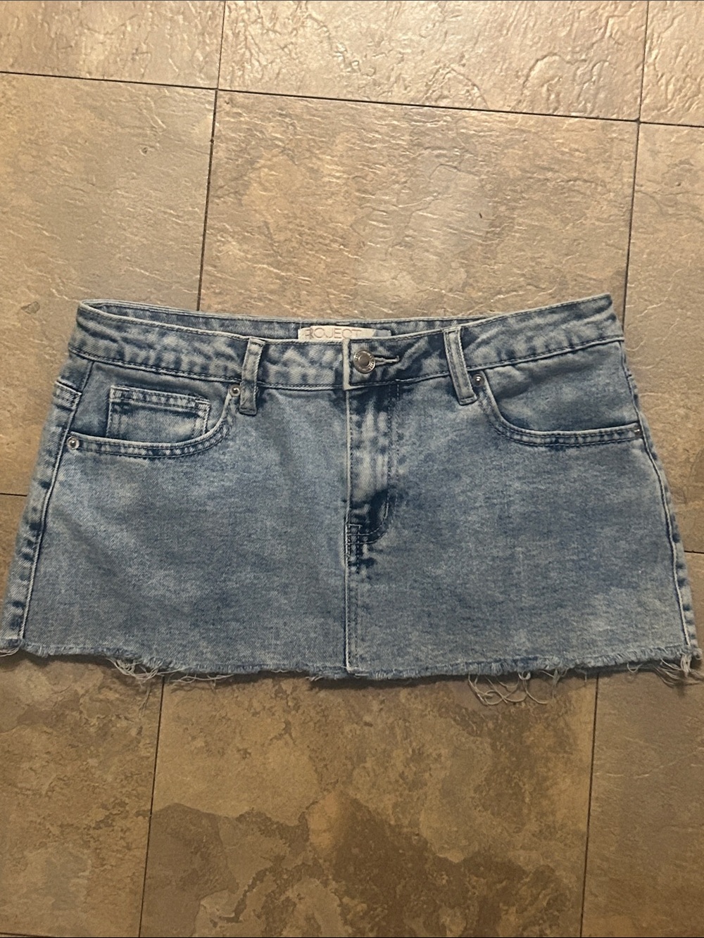 Y2K Washed Light Blue Denim Mini Skirt with Raw Hem size medium M